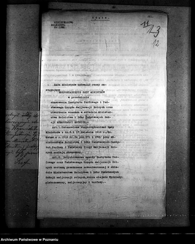 Obraz 20 z jednostki "Sprawy szczegółowo-- administracyjne. Melioracje rolne i torf."