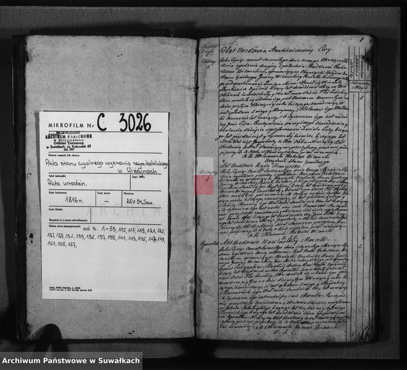 image.from.unit.number "Akta urodzonych gminy wiżańskiey powiatu kalwaryjskiego w departamencie łomżyńskim od dnia 1-go miesiąca stycznia do dnia ostatniego miesiąca grudnia 1816 roku"