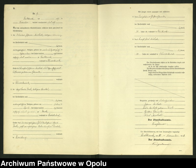 image.from.unit.number "Heirats-Register (Neben-Register) Standesamt Roschkowitz 1911 No.1 bis 9"