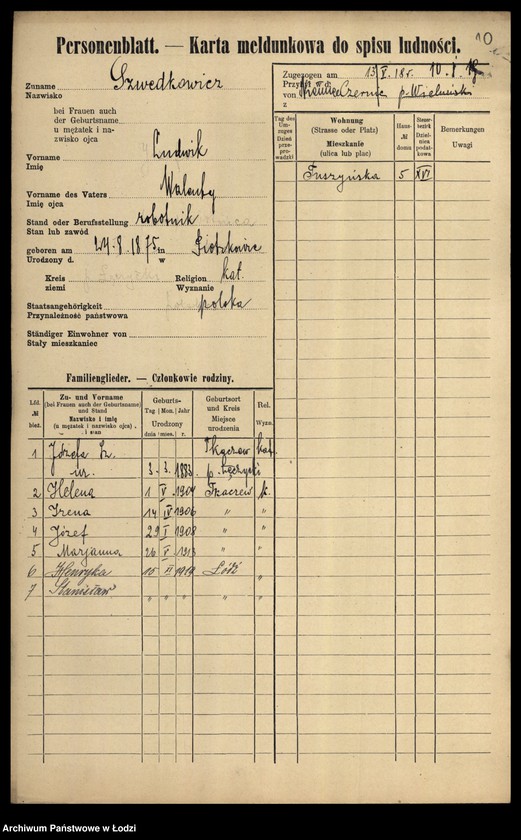 Obraz 12 z jednostki "[Spis ludności Łodzi] Szwedczak-Szydłowiecki"