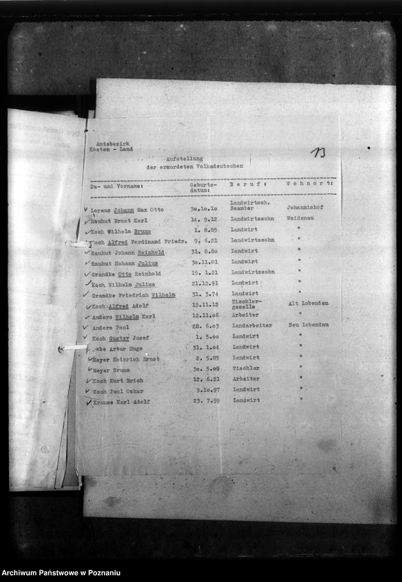 Obraz 17 z jednostki "Kreis Kosten (Kościan). Zgłoszenia zmarłych i zaginionych miejscowych Niemców w 1939 roku"