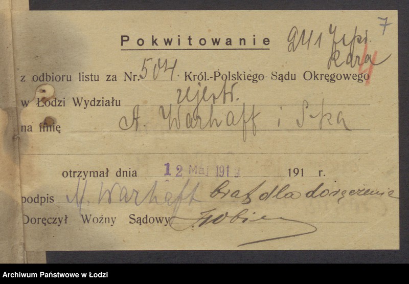 Obraz 9 z jednostki "Aron Warhaft - sprzedaż towarów manufakturowych i przędzy"