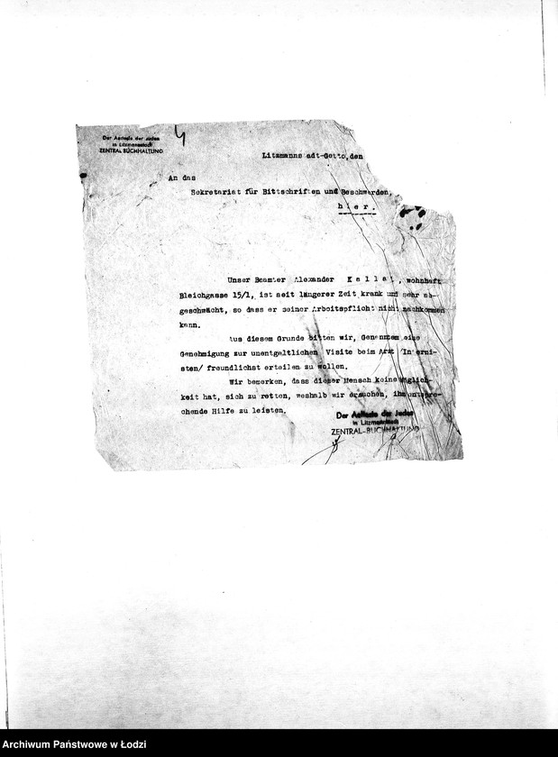 Obraz 7 z jednostki "[Korespondencja resortów i osób prywatnych w sprawie pomocy materialnej i lekarskiej dla starych i chorych mieszkańców getta]"