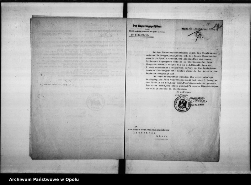 Obraz 14 z jednostki "Stadtverwaltung Oppeln. Dienststrafverfahren gegen Dr. Berger"