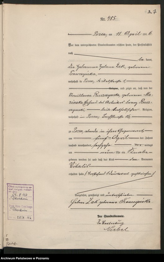 Obraz 9 z jednostki "Księga miejscowa urodzeń tom II [Rejestr główny urodzeń]"