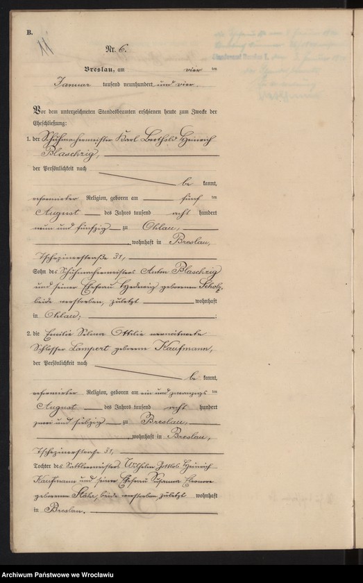 image.from.unit.number "Heiraths-Haupt-Register Breslau I 1904 Band 1"