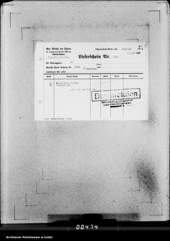 Obraz 13 z jednostki "[Listy przesyłkowe wyrobów dostarczonych z Getta]"