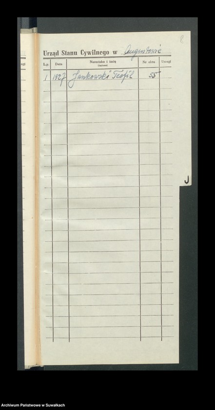 image.from.unit.number "Zgon Urząd Stanu Cywilnego w Augustowie Skorowidz Alfabetyczny rok 1927"