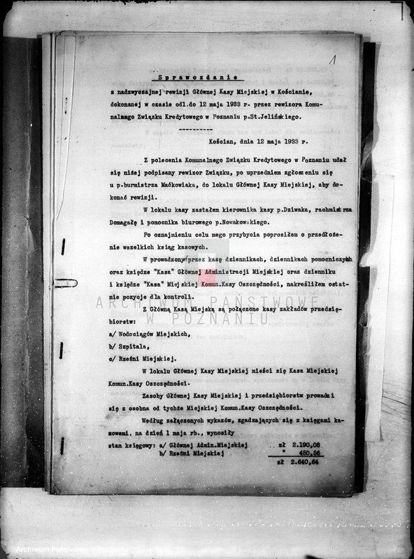 Obraz 6 z jednostki "/Sprawozdanie z nadzwyczajnej rewizji Głównej Kasy Miejskiej w Kościanie/"