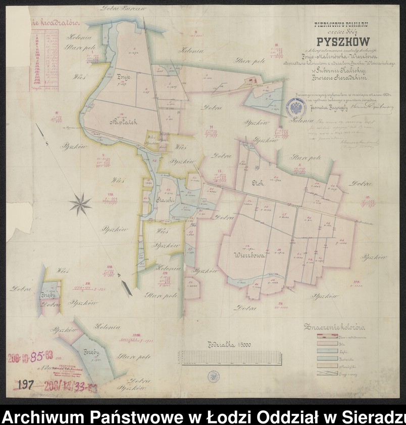 Obraz z jednostki "Pierworys pomiaru części dóbr Pyszków, z której utworzone zostały kolonije Psuje-Malinówka-Wierzbowa w Guberni Kaliskiej"