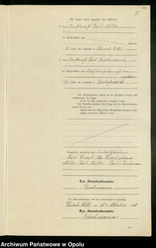 Obraz 17 z jednostki "Heirats-Register (Neben-Register) Standesamt Deutsch-Wette 1910"
