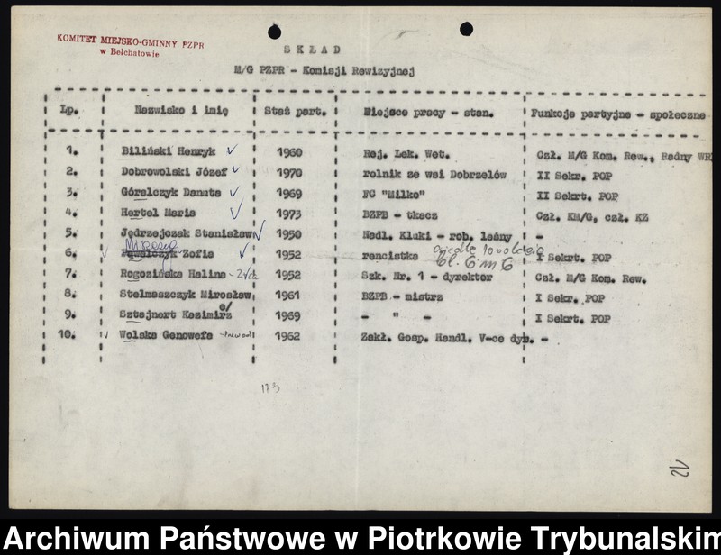 Obraz 19 z jednostki "[Protokoły z posiedzeń Egzekutywy Komitetu Miejsko-Gminnego PZPR w Bełchatowie]"