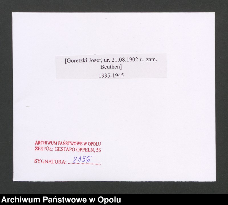 Obraz 2 z jednostki "[Goretzki Josef, ur. 21.08.1902 r., zam. Beuthen]"