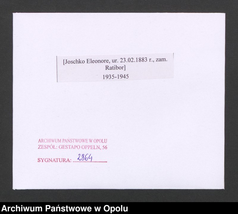 Obraz 2 z jednostki "[Joschko Eleonore, ur. 23.02.1883 r., zam. Ratibor]"
