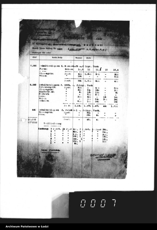 Obraz 5 z jednostki "[Dowody dostawy umundurowania dla] Heeresbekleidungsamt Berlin II"