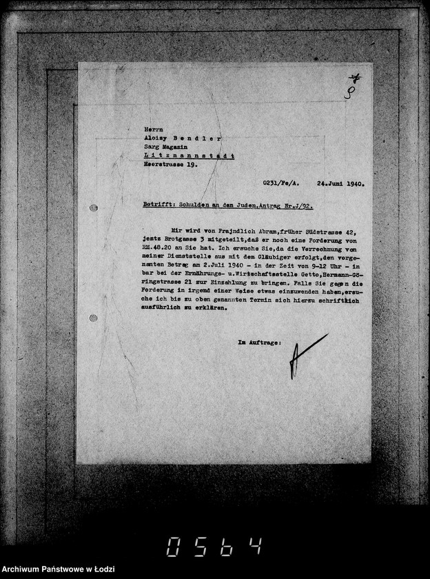 Obraz 13 z jednostki "J-91-105 [Wnioski Żydów w Getcie o zwrot długów za wzięty na kredyt towar przez kupujących]"