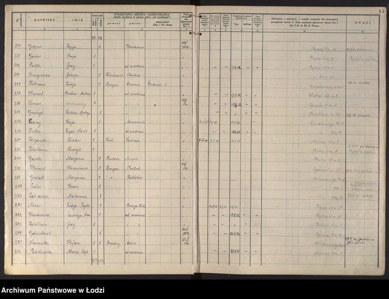 Obraz 17 z jednostki "Księga kontroli ruchu ludności (rejestr osób przybywających do gminy) Łódź, komisariat I, nr 1-2004"