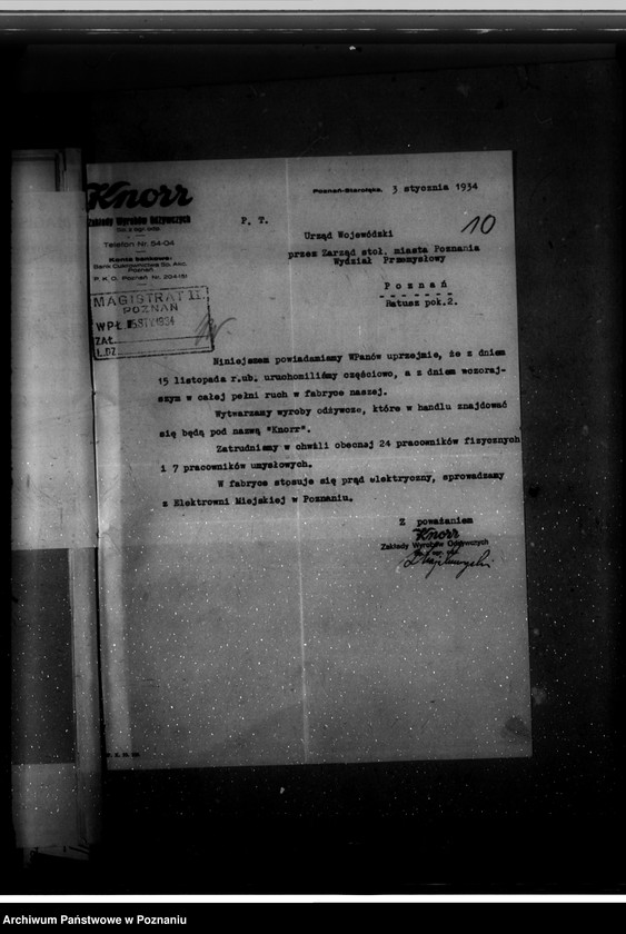 Obraz 14 z jednostki "Zatwierdzenie dodatkowe zakładu przemysłowego Firmy "Knorr" spółka z o. o. w Poznaniu"