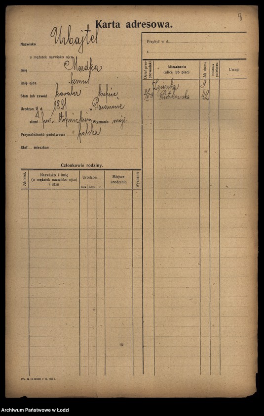 Obraz 10 z jednostki "[Spis ludności Łodzi] Urbach - Urbanowski"