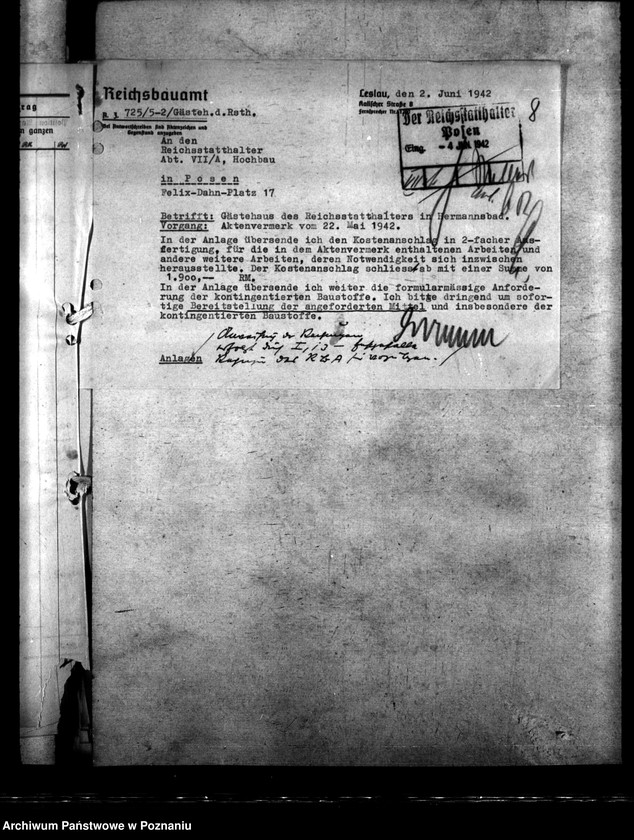 Obraz 12 z jednostki "Instandsetzungsarbeiten im Gästehaus des Gauleiters in Hermannsbad (Ciechocinek)"