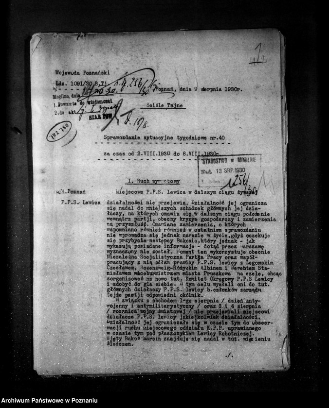 Obraz 5 z jednostki "Sprawozdania sytuacyjne tygodniowe za czas od 2 sierpnia do dnia 30 sierpnia 1930 r. /nr 40-43/"