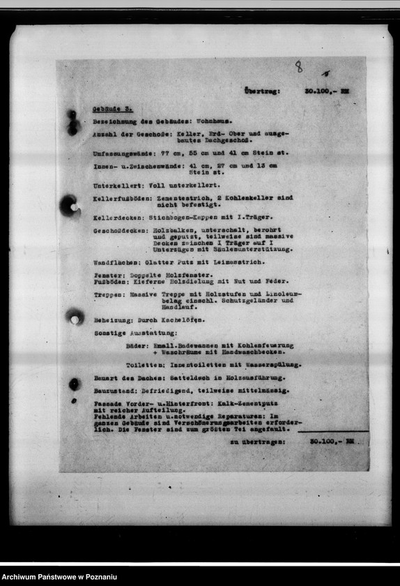 Obraz 13 z jednostki "Schätzungs-Gutachten betreffend das Grundstück in Posen, Adolf Memelstrasse 4."