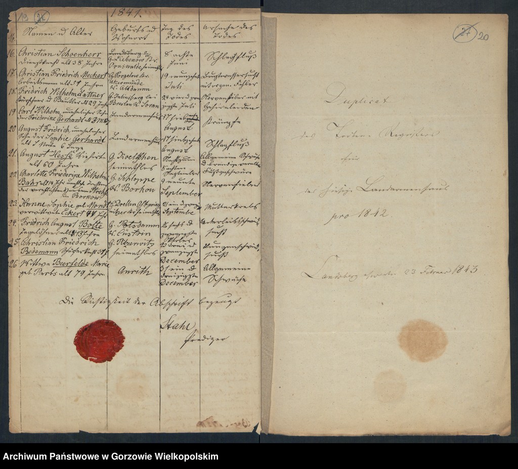 image.from.unit.number "Duplikate des Kirchenbuchs vom Landarmenhaus zu Landsberg an der Warthe"