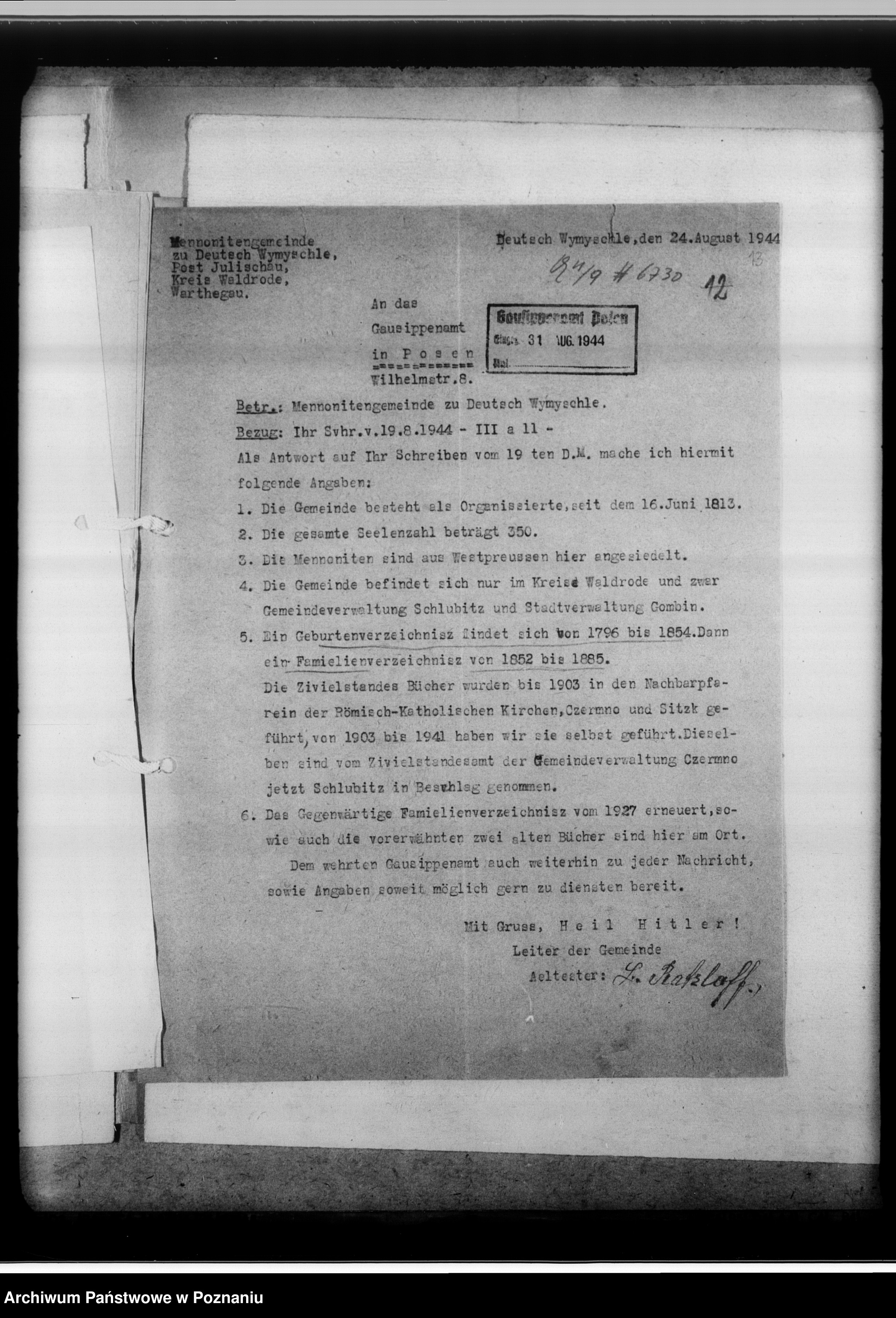 Skan z jednostki: Sekten und Dissidenten, Mennoniten im Warthegau