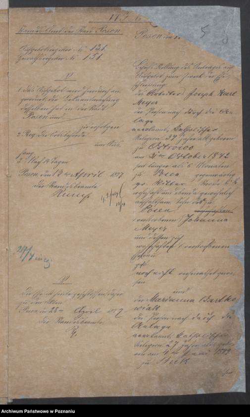 Obraz 7 z jednostki "Die von den Verlobten beigebrachten Urkunden zur Eheschliessung pro 1877"