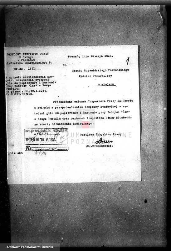 Obraz 5 z jednostki "Zatwierdzenie zakładu przemysłowego firmy "Żar" /fabryki tutek do papierosów/ w Nowym Tomyślu"