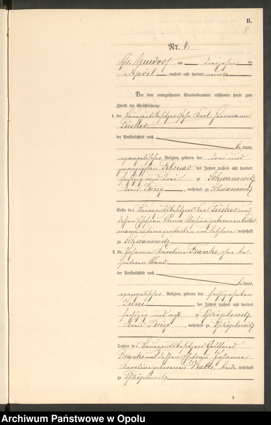 image.from.unit.number "Heiraths-Neben-Register Standes-Amt Gross Neudorf 1890"