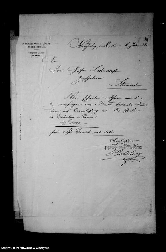 image.from.unit.number "/Akten betr. Geldgeschäfte der Lehndorff mit dem Bankhause J. Simon u. Söhne, Kgb/"