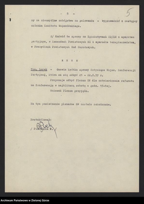 image.from.unit.number "Protokół plenarnego posiedzenia nt.: Sprawy organizacyjne. 11 stycznia 1956 r."