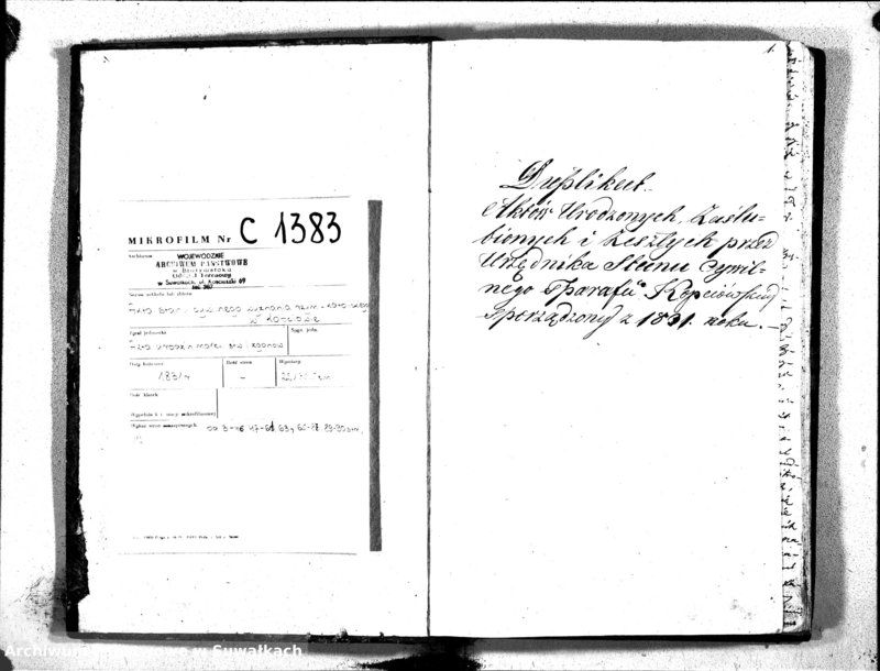 image.from.unit.number "Duplikat Aktów Urodzonych, Zaślubionych i Umarłych Parafii Kopciowskiey 1831 Roku"