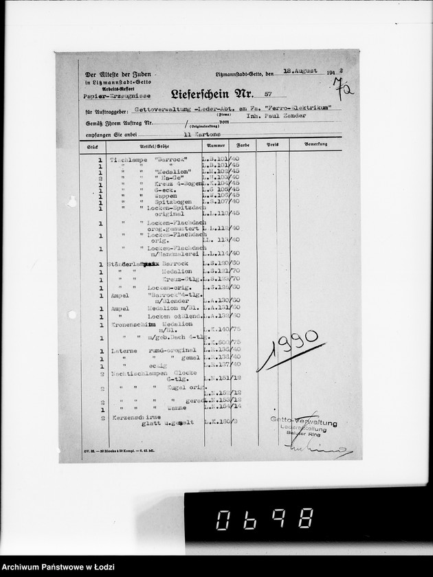 Obraz 12 z jednostki "Lampenschirme. [Dostawa dla firmy Ferro-Elektrikum]"