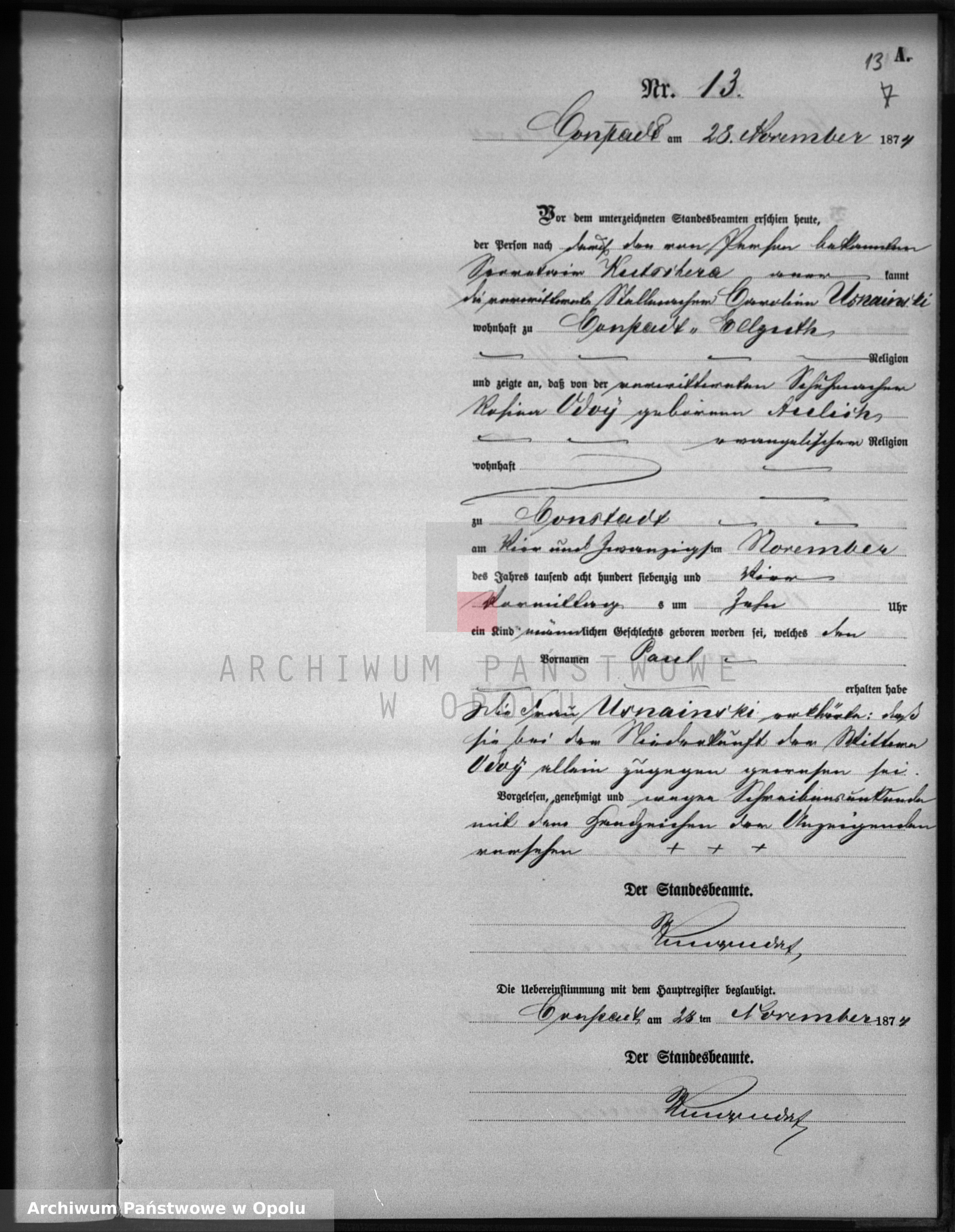 Skan z jednostki: Geburts-Neben-Register Constadt IV Quartal 1874