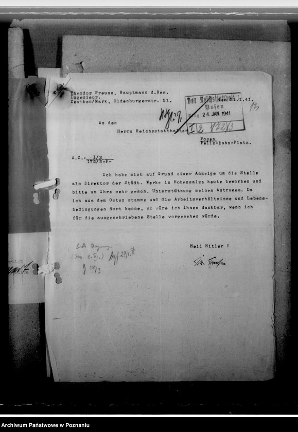 Obraz 17 z jednostki "Bewerbung des Ing. Theodor Preuss - urzędnik"