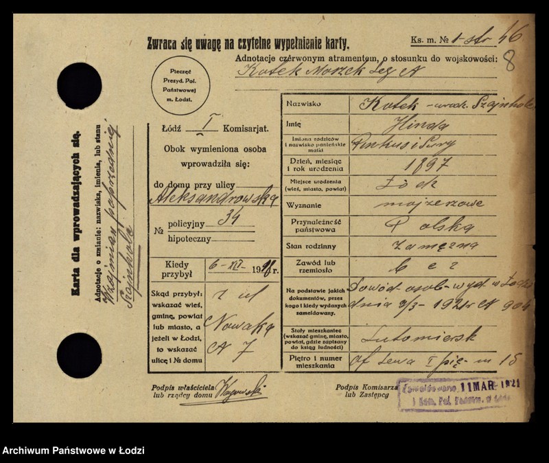 Obraz 10 z jednostki "[Spis ludności Łodzi] Kotek - Kowalczuk"