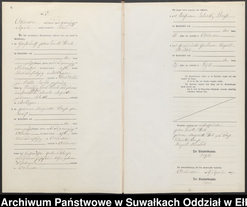 image.from.unit.number "Heiraths-Neben-Register des Preussischen Standes-Amtes Orlowen Kreis Lötzen"
