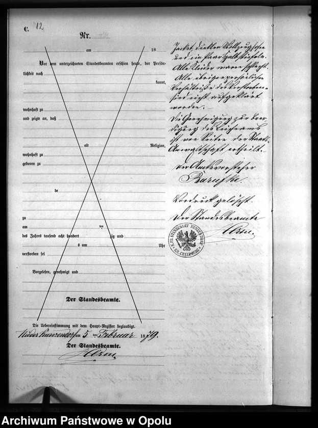Obraz 15 z jednostki "Sterbe-Neben-Register Standesamts Kunzendorf pro 1879"