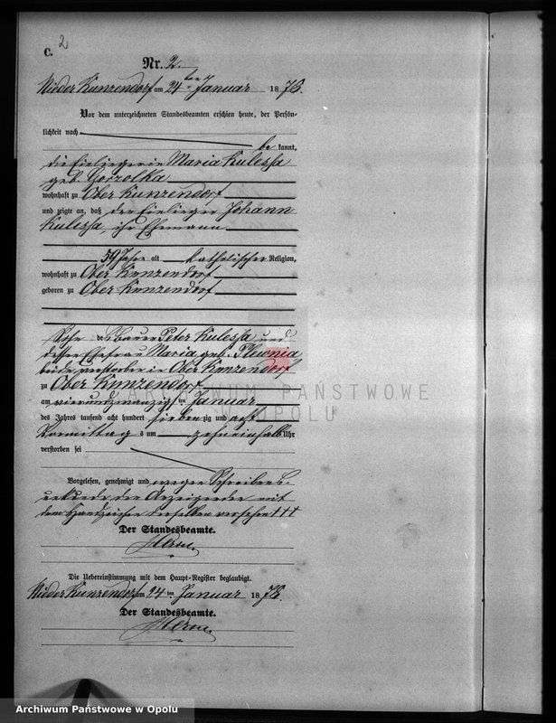 Obraz 5 z jednostki "Sterbe-Neben-Register Standesamts Kunzendorf pro 1878"