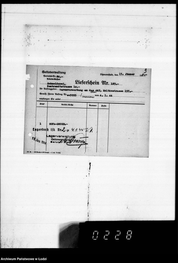 Obraz 13 z jednostki "Warenverwertung an den Ältesten der Juden 4 kompl.Gardinen [oraz konfekcji]"