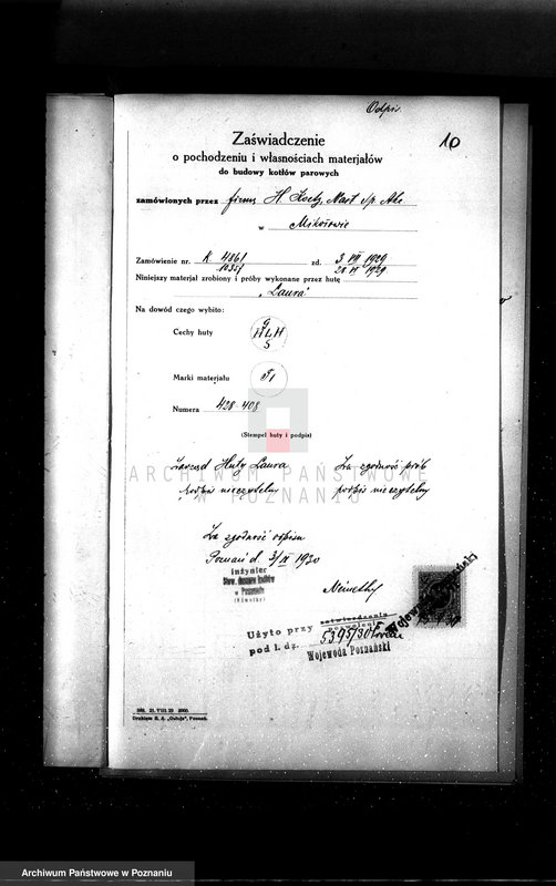 Obraz 15 z jednostki "Mleczarnia parowa /wł. Ebnother/ w Poniecu pow. gostyński nr woj. kotła 6469"