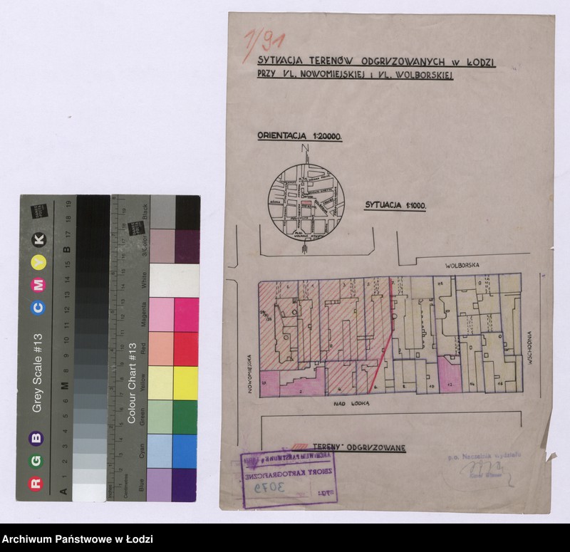 Obraz 1 z jednostki "Sytuacja terenów odgruzowanych w Łodzi przy ulicy Nowomiejskiej i ulicy Wolborskiej"