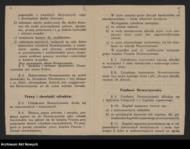Obraz 10 z jednostki "Obuchowicz Br. (ks., prałat Katedry Kieleckiej, prezes Stowarzyszenia Katolickich Służących św. Zyty); Załączniki: a) Książka Członka i Statut Stowarzyszenia (druk); b) 1 fotografia; L.7"