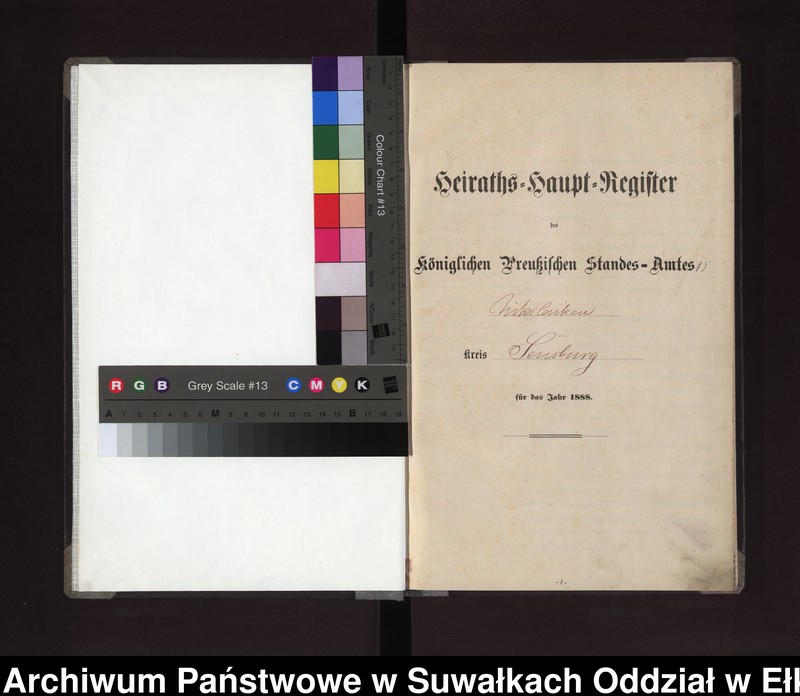 Obraz 4 z jednostki "Heiraths-Haupt-Register des Königlichen Preussischen Standes-Amtes /Stadt/ Nikolaiken Kreis Sensburg für das Jahr 1887 Nikolaiken Kreis Sensburg für das Jahr 1888"