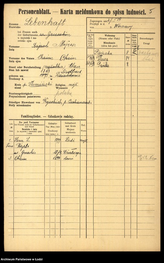 Obraz 7 z jednostki "[Spis ludności Łodzi] Lebendiger - Löffler"