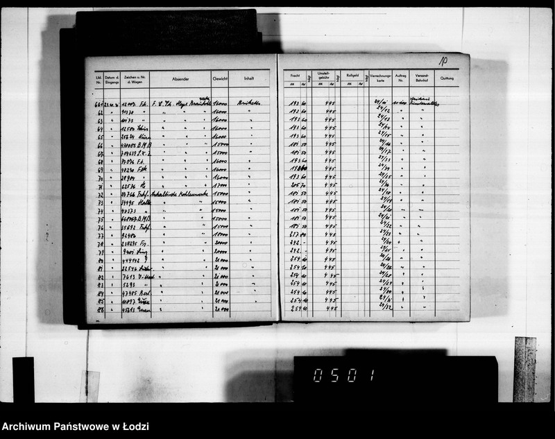Obraz 14 z jednostki "Frachten Eingang [rejestr listów przewozowych]"