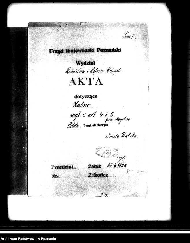 image.from.unit.number "Majątek Żabno powiatu mogileńskiego wyłączenie z art. 4 i 5 ustawy o wykonaniu reformy rolnej Aniela Dębska"