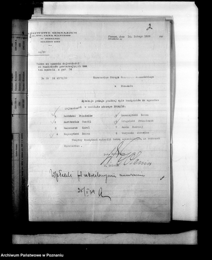 Obraz 5 z jednostki "Państwowe Liceum i Gimnazjum męskie imienia Jana Kantego - Poznań [lista abiturientów]"